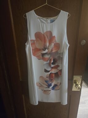 CeCe Ivory Sleeveless Shift Dress with Floral Accent